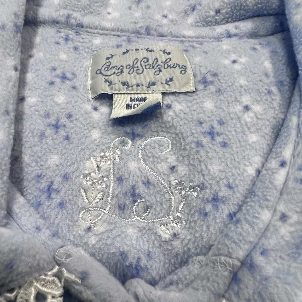 Lanz Of Salzburg Vintage Nightgown Blue White Floral Long Sleeve Lace Trim Sz XL